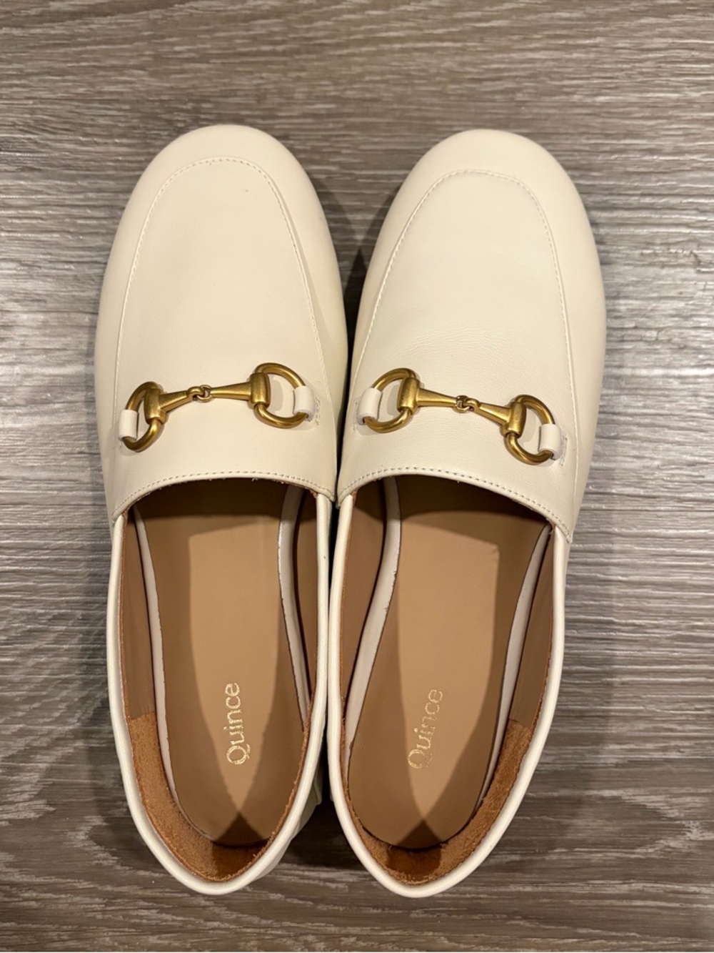 Quince Cream Leather Loafers with Gold Horsebit
